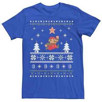 Men's Nintendo Super Mario Christmas Star Pixels Tee