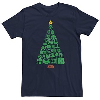 Men's Nintendo Super Mario Item Characters Christmas Tree Graphic Tee