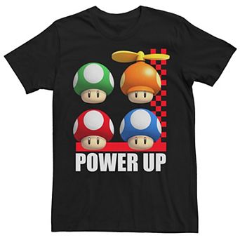 Men's Nintendo Super Mario Power Up Mushrooms Grid Logo Graphic Tee