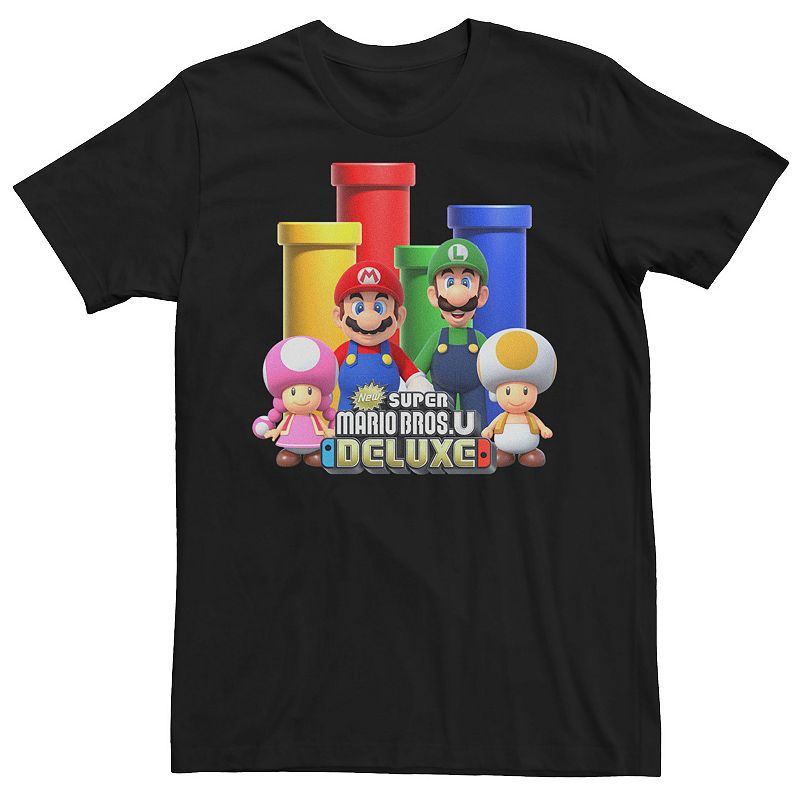 Men's Nintendo Super Mario Bros U Deluxe Group Shot Logo Graphic Tee, Size: XXL, Black