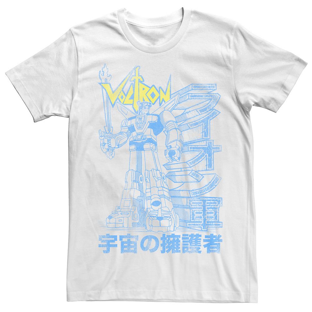 Voltron Men's Vintage Graphic T-Shirt - Distressed Design With Classic 80s Cartoon Art
