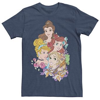 Men's Disney Princesses Floral Belle Cinderella Ariel Rapunzel Tee