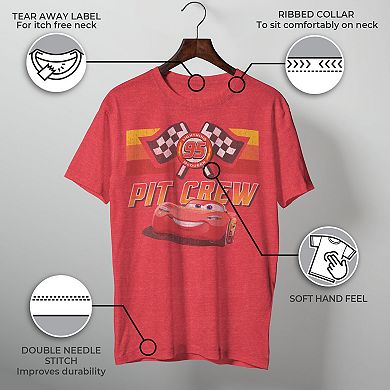 Disney / Pixar's Cars Lightining McQueen Men's Pit Crew Red Distressed Tee