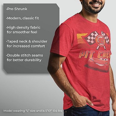 Disney / Pixar's Cars Lightining McQueen Men's Pit Crew Red Distressed Tee