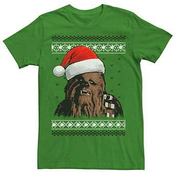 Men's Star Wars Chewie Santa Hat Ugly Christmas Sweater Graphic Tee