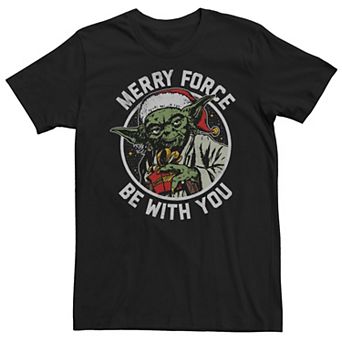 Men's Star Wars Yoda Merry Force Be With You Christmas Graphic Tee