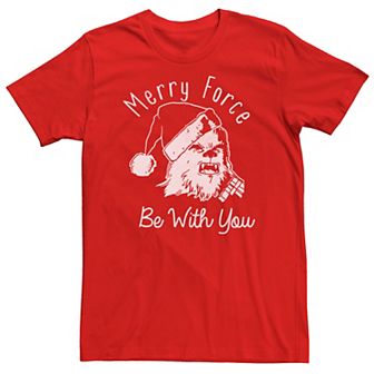 Men's Star Wars Chewie Merry Force Be With You Christmas Graphic Tee