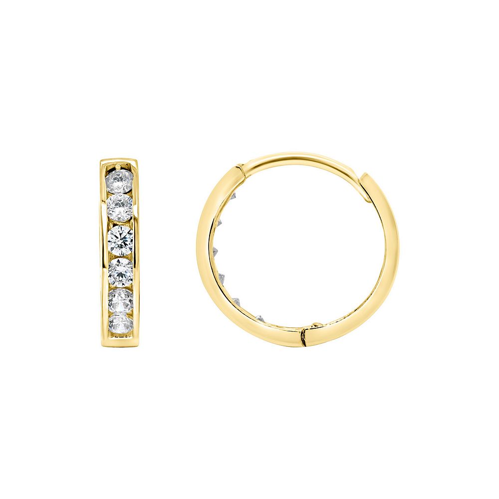 Orecchini A Cerchio Huggie Con Zirconia Cubica, Placcato Oro Rosa 14k, 13x15 Mm, JOLCHIF