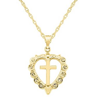 Celebration Gems 14k Gold Over Silver Heart Cross Pendant