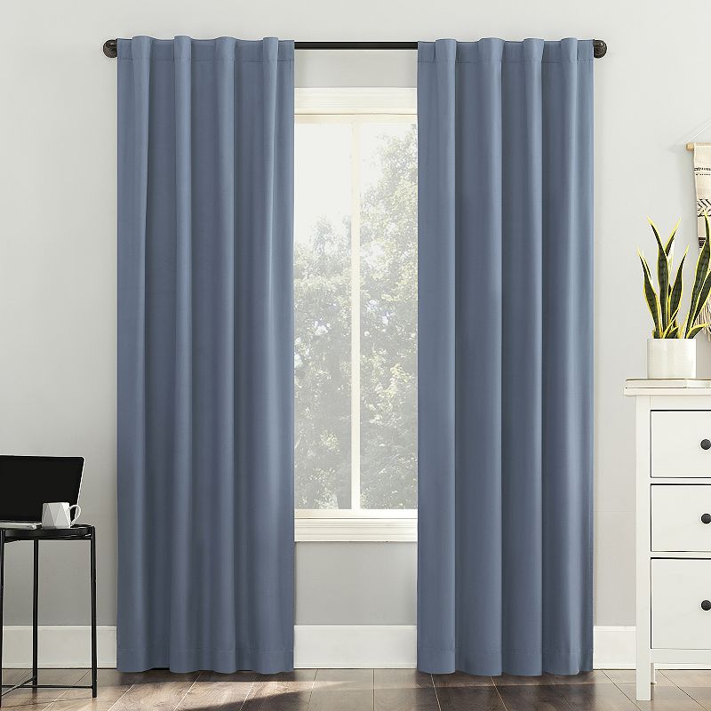 Sun Zero Cyrus Thermal 100% Blackout Back Tab Curtain Panel  40 x84   Denim Blue