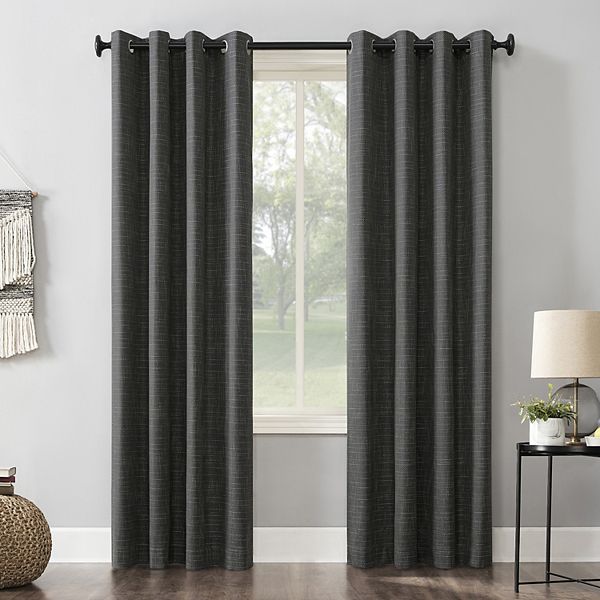 63&#34;x52&#34; Kline Burlap Weave Thermal 100% Blackout Grommet Top Curtain Panel Black - Sun Zero