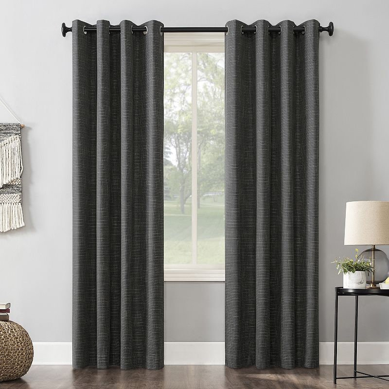 96"x52" Kline Burlap Weave Thermal 100% Blackout Grommet Top Curtain Panel Black - Sun Zero