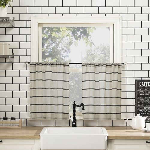 Clean Window Twill Stripe Anti Dust Semi Sheer Kitchen Curtain