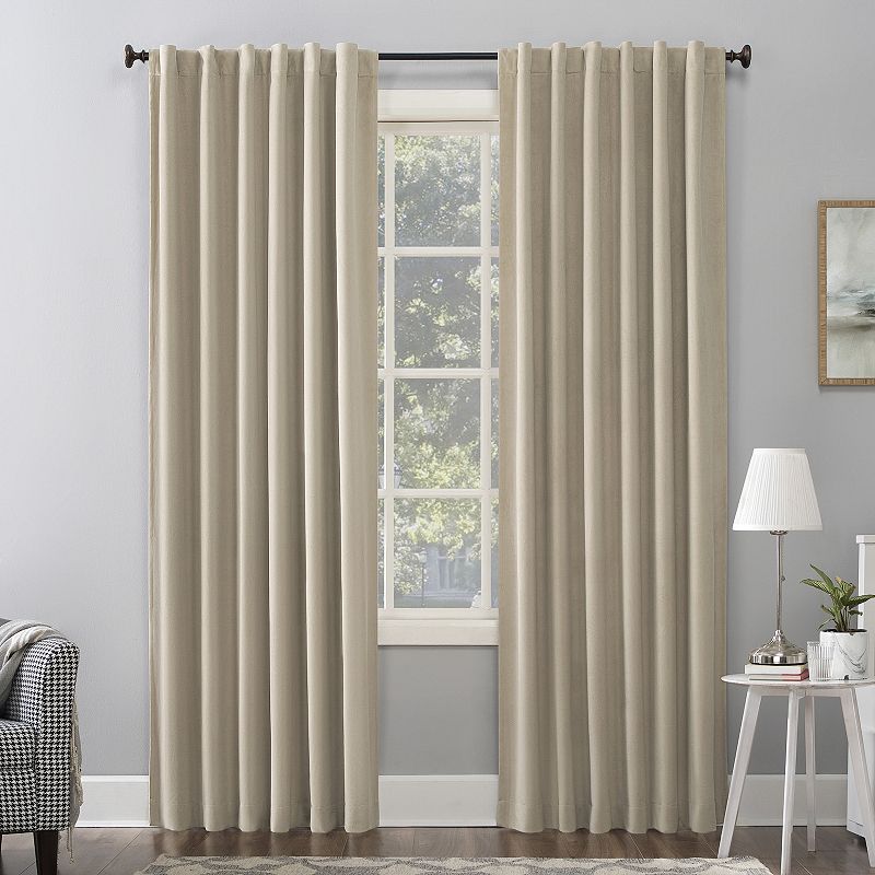 50"x84" sun zero 100% blackout amherst velvet noise reducing thermal curtain panel off-white: modern curtain panels