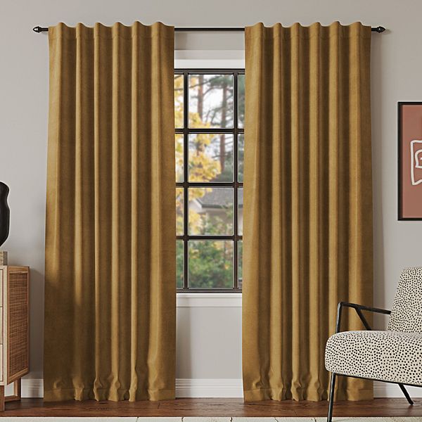 Sun Zero&reg; Amherst 100% Blackout Thermal Velvet Back Tab Single Curtain Panel - Gold (50X84)