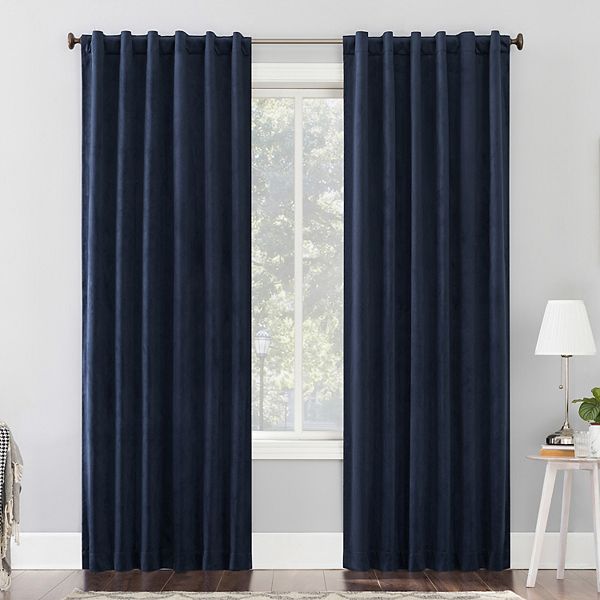 50&#34;x84&#34; Sun Zero 100% Blackout Amherst Velvet Noise Reducing Thermal Curtain Panel Dark Blue