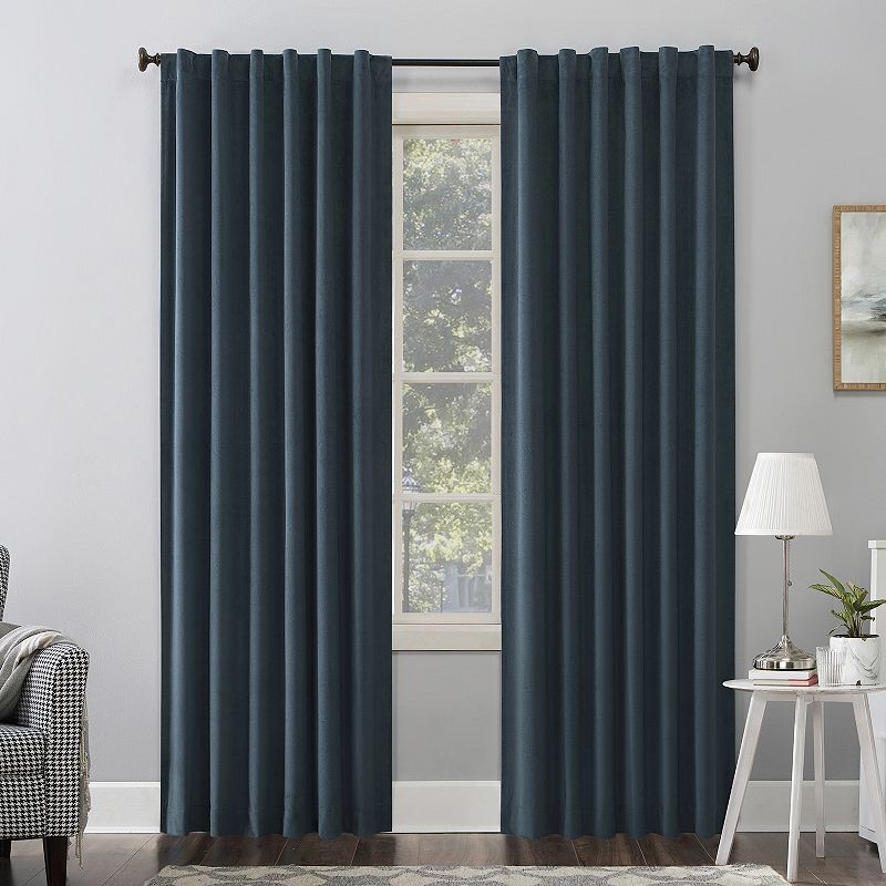 50"x84" Sun Zero 100% Blackout Amherst Velvet Noise Reducing Thermal Curtain Panel Teal: Modern Plain Weave Curtain