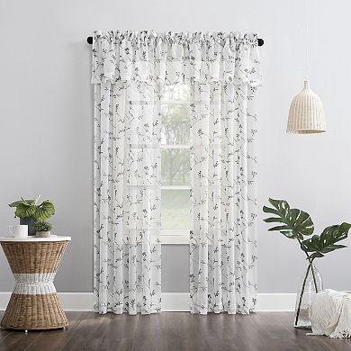 No 918 Delia Embroidered Floral Sheer Rod Pocket Window Curtain