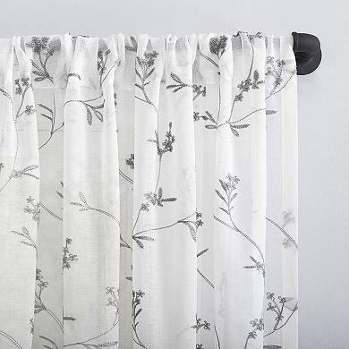 No 918 Delia Embroidered Floral Sheer Rod Pocket Window Curtain