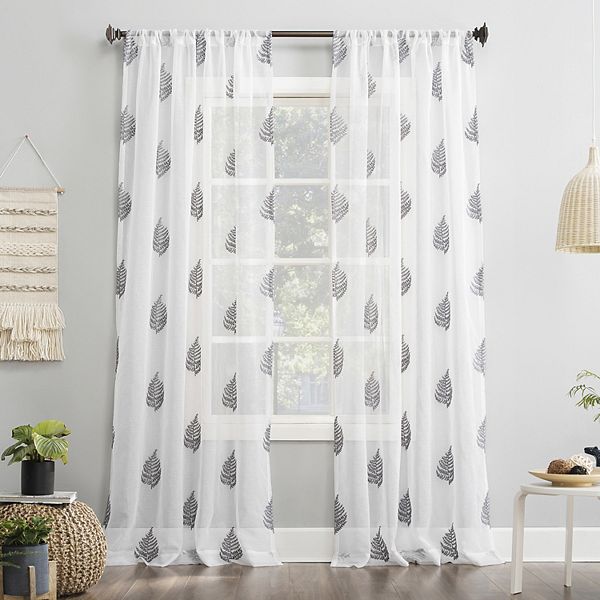 No. 918 Fern Embroidered Botanical Sheer Rod Pocket Window Curtain