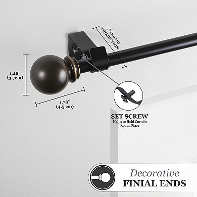 Kenney 5/8” Diameter Chelsea Standard Decorative Adjustable Curtain Rod Set