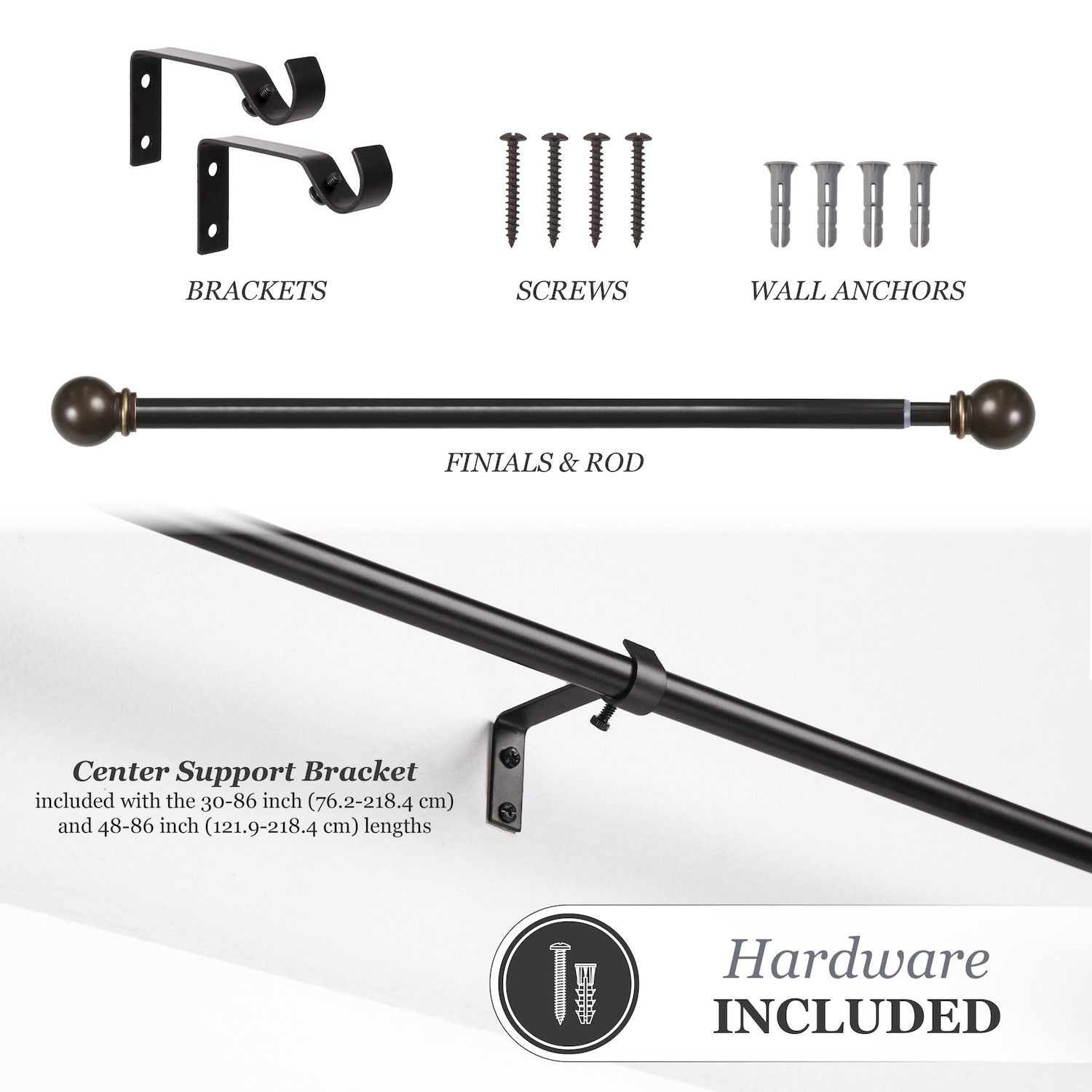 Kenney 5/8” Diameter Chelsea Standard Decorative Adjustable Curtain Rod Set of 2