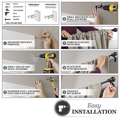 Kenney 5/8” Diameter Chelsea Standard Decorative Adjustable Curtain Rod Set