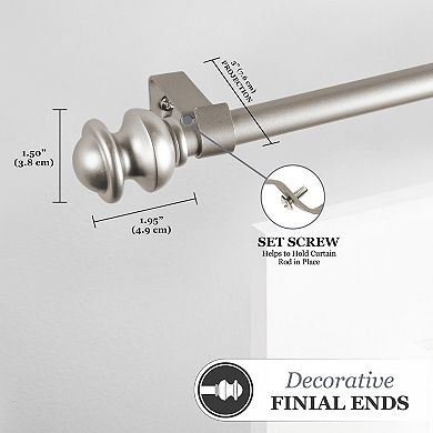 Kenney 5/8” Diameter Kendall Standard Decorative Adjustable Curtain Rod Set