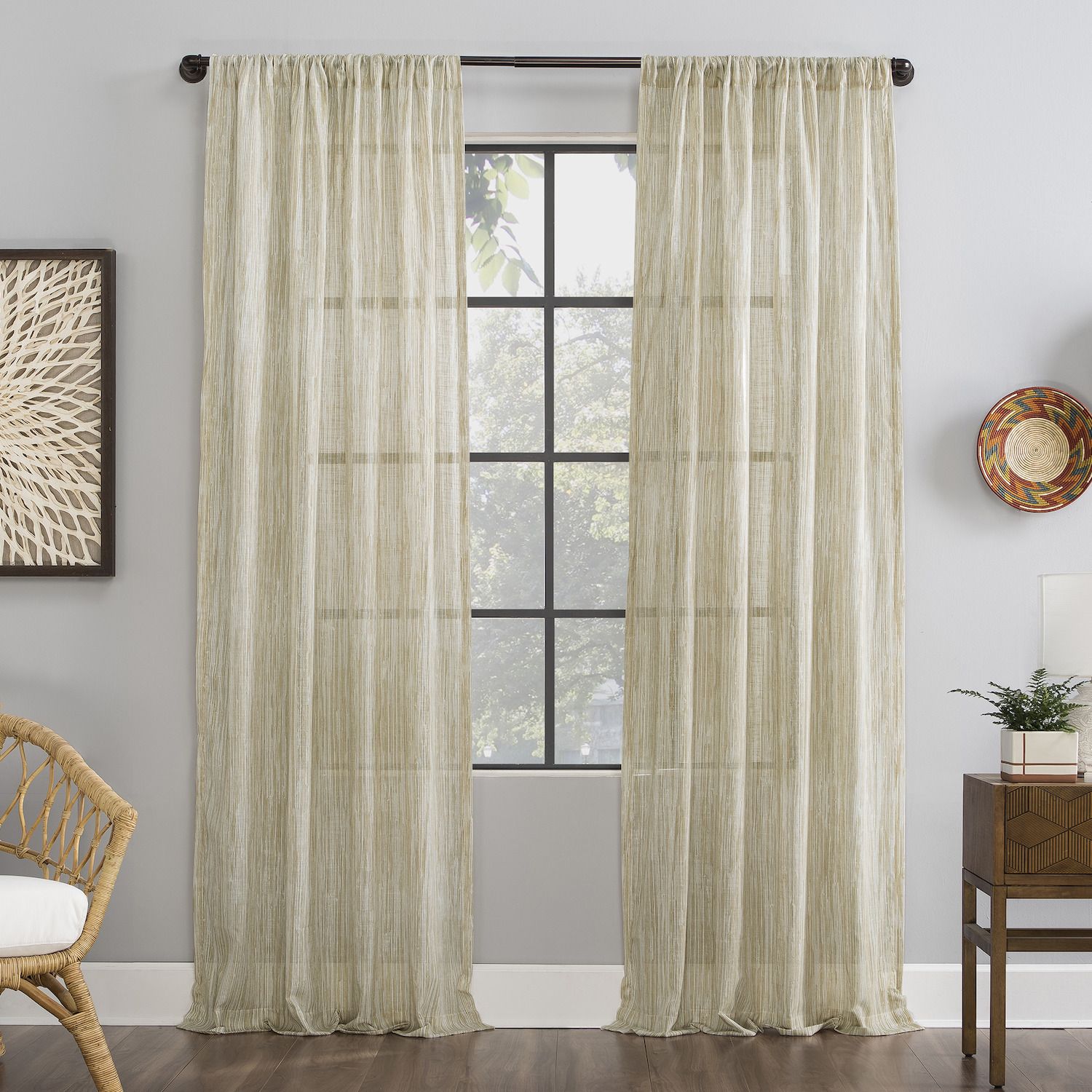 Archaeo Bamboo Stripe Sheer Rod Pocket Window Curtain