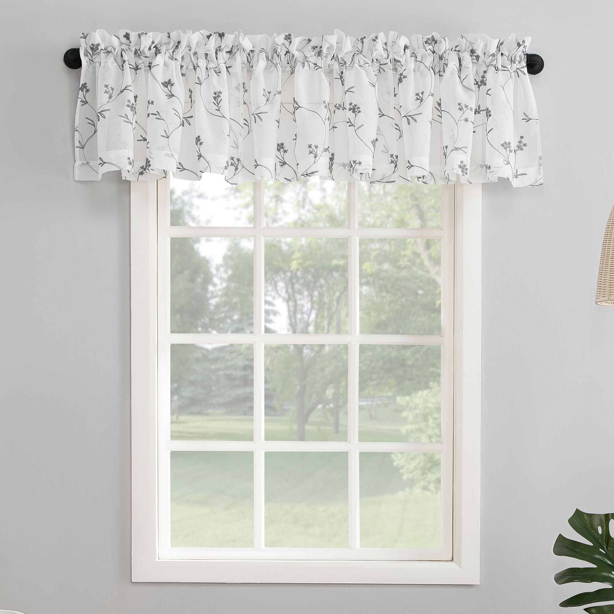 No. 918 Delia Embroidered Floral Sheer Rod Pocket Curtain Valance, White SKU:644703 sku 644703