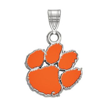 LogoArt Sterling Silver Rhodium Plated Clemson Tigers Small Enamel Pendant