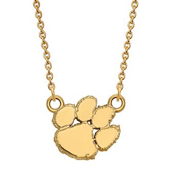 LogoArt Sterling Silver 14k Gold Plated Clemson Tigers Small Paw Necklace