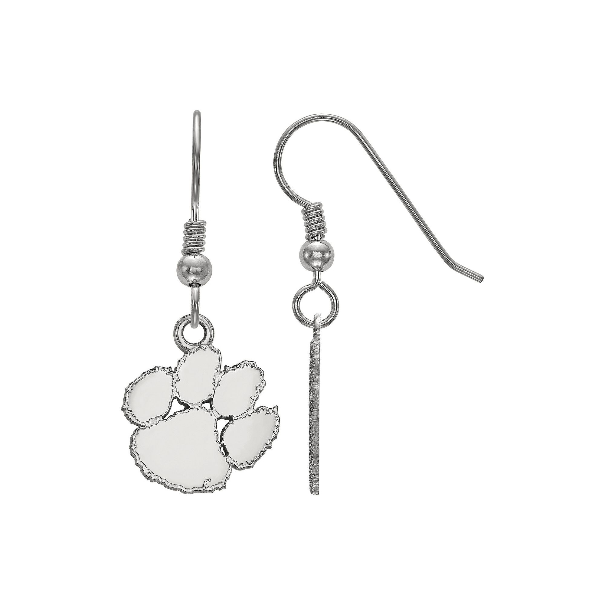 LogoArt Sterling Silver Rhodium Plated Clemson Tigers Small Dangle Earrings