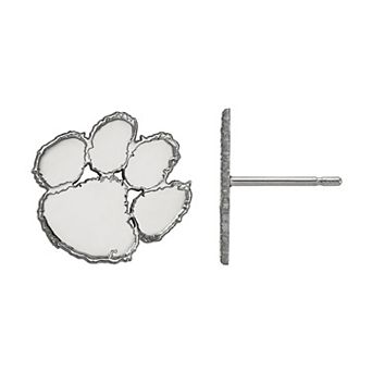 LogoArt Sterling Silver Rhodium Plated Clemson Tigers Small Post Earrings