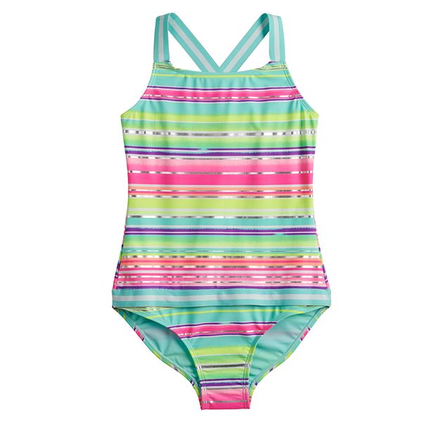 Girls 4-16 SO® Adaptive Shiny Stripes One-Piece Swimsuit