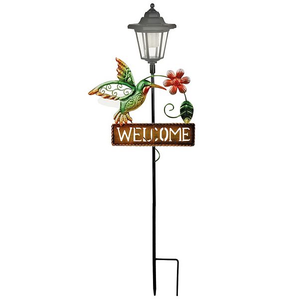 Northpoint Green Collection Hummingbird Solar Welcome Sign Garden Stone 