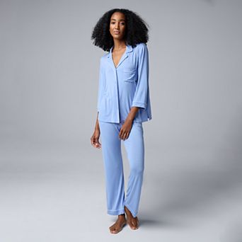 Women's Simply Vera Vera Wang Basic Luxury ¾ Sleeve Pajama Shirt & Pants Sleep Set