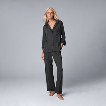 Women's Simply Vera Vera Wang Basic Luxury ¾ Sleeve Pajama Shirt & Pants Sleep Set