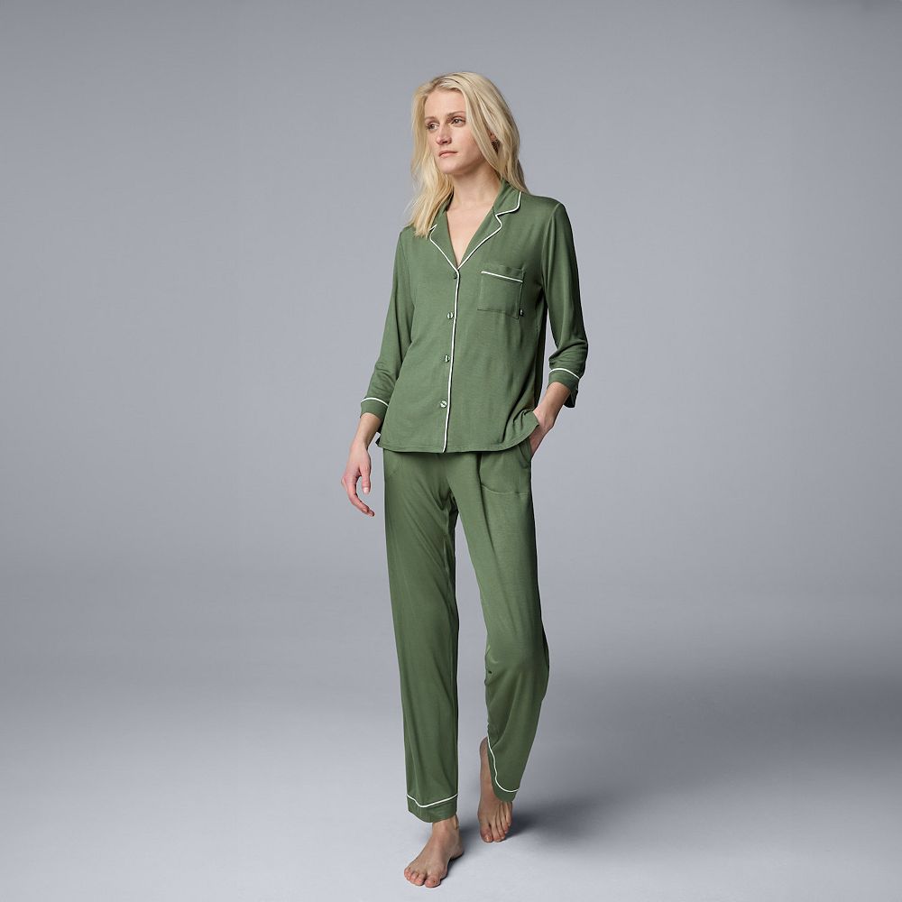 Women's Simply Vera Vera Wang Basic Luxury Â¾ Sleeve Pajama Shirt & Pants Sleep Set