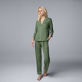 Women's Simply Vera Vera Wang Basic Luxury ¾ Sleeve Pajama Shirt & Pants Sleep Set
