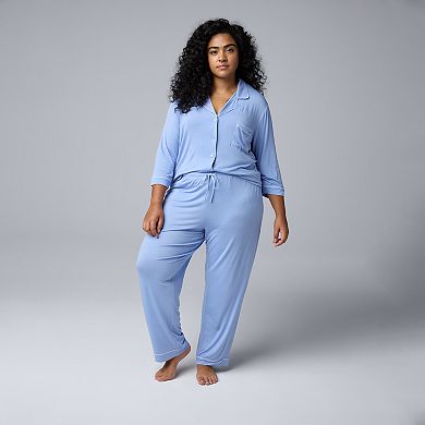 Plus Size Women's Simply Vera Vera Wang Basic Luxury Notch Pajama Set