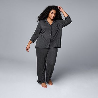 Plus Size Women's Simply Vera Vera Wang Basic Luxury Notch Pajama Set