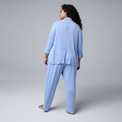 Plus Size Women's Simply Vera Vera Wang Basic Luxury Notch Pajama Set