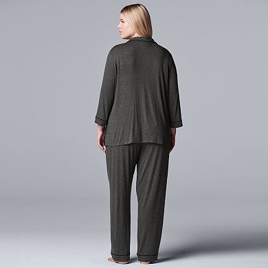 Plus Size Women's Simply Vera Vera Wang Basic Luxury Notch Pajama Set