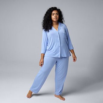 Plus Size Women's Simply Vera Vera Wang Basic Luxury Notch Pajama Set