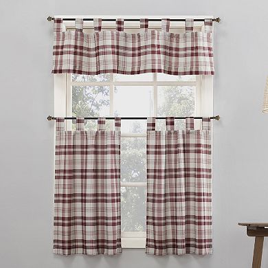 No 918 Blair Farmhouse Plaid Semi-Sheer Tab Top Kitchen Curtain Valance