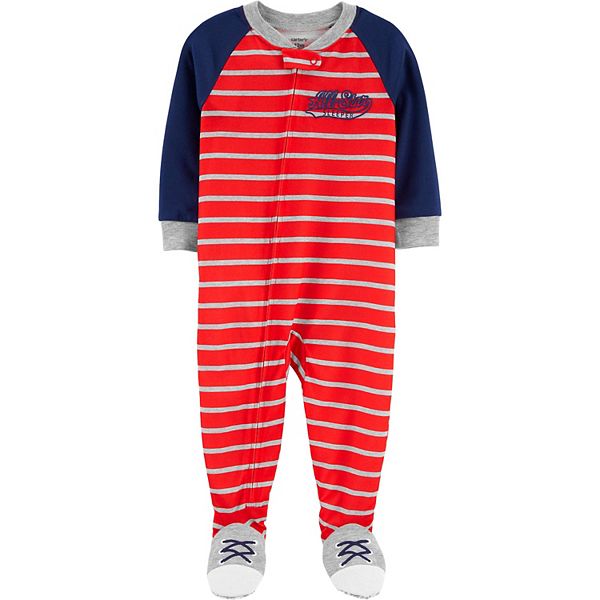 Red and white striped footed baby pajamas hot sale