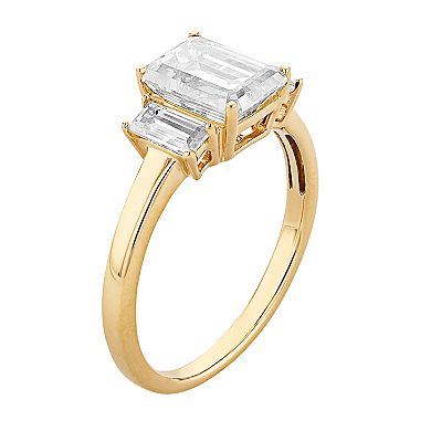 Radiant Fire 14k Gold Emerald-Cut Lab-Created Moissanite 3-Stone Engagement Ring