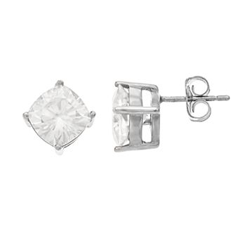 Radiant Fire 14k White Gold Cushion Cut Lab-Created Moissanite Stud Earrings