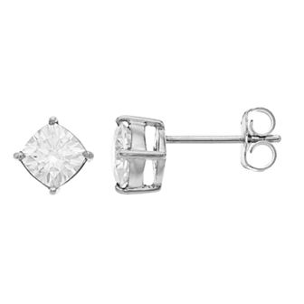 Radiant Fire 14k White Gold Cushion Cut Lab-Created Moissanite Stud Earrings